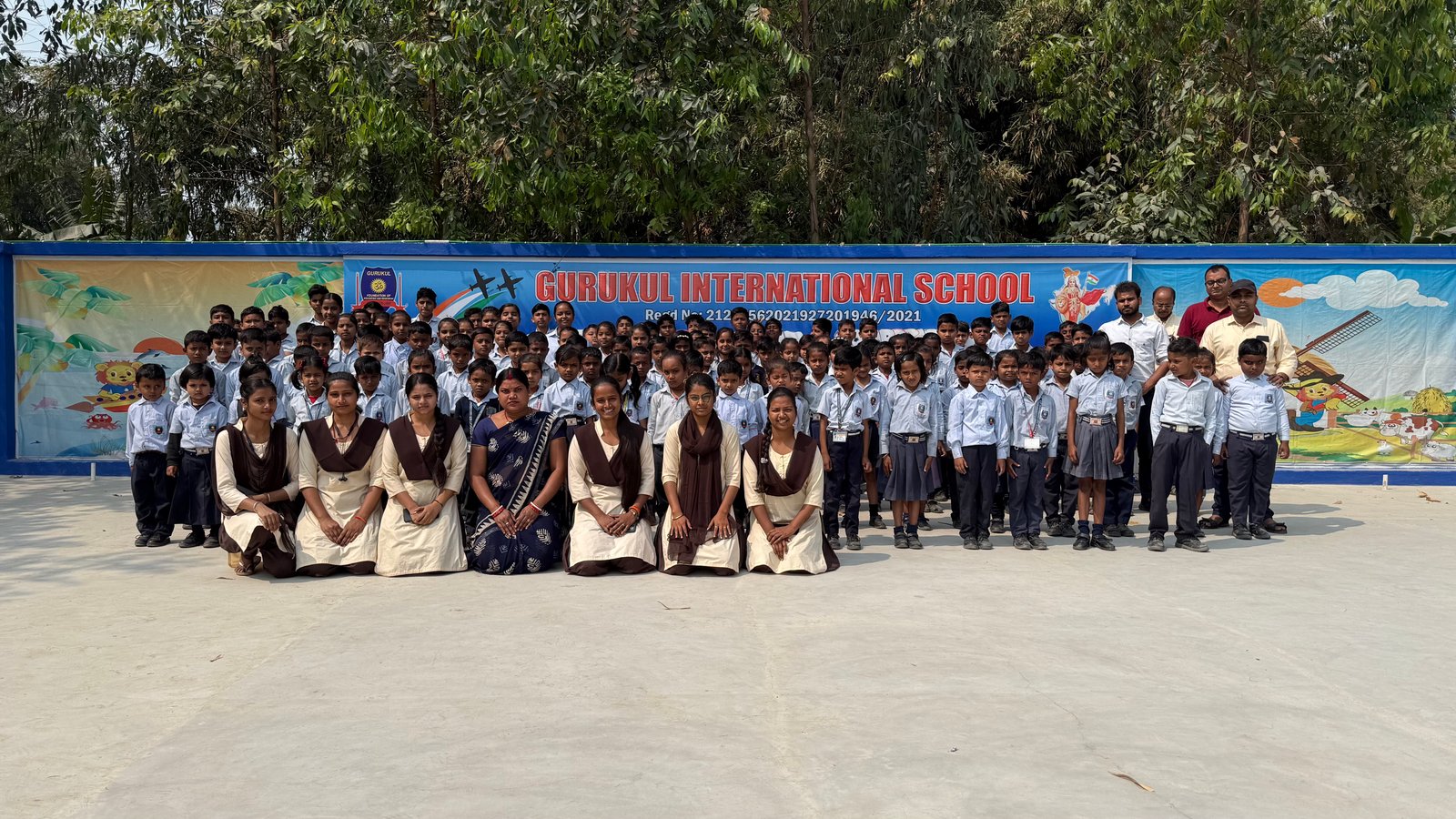 Rural school classroom, students studying